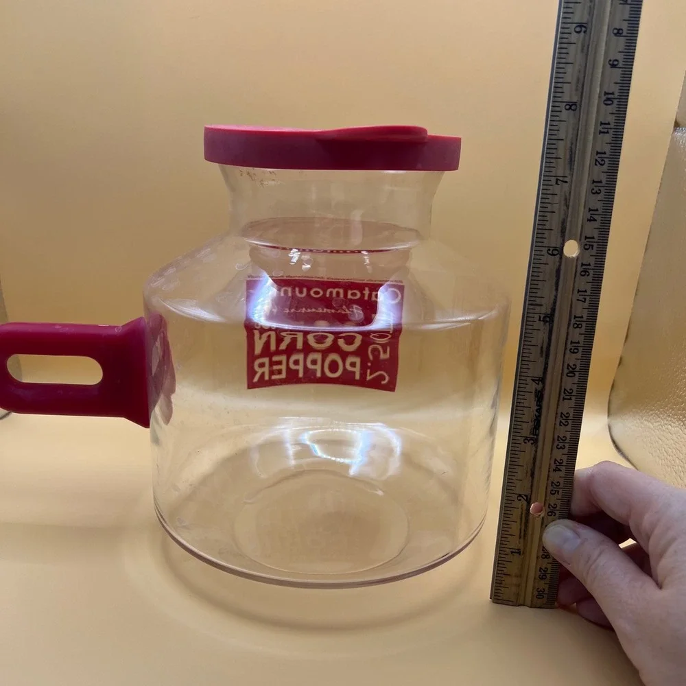 VTG Catamount Flameware 2.5 QT Glass Microwave PopCorn Popper Red Handle Lid